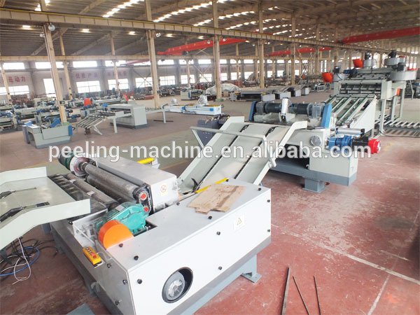 Venta caliente de 4 pies de línea de pelado de chapa de madera con apilador