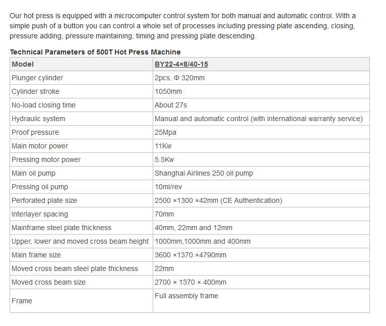 Máquina de prensado en caliente de 500 T para madera contrachapada/máquina de fabricación de madera contrachapada Máquina de prensado en caliente